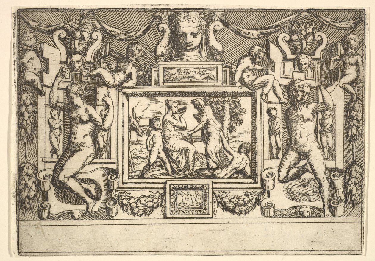 Junge Frau trinkt aus einer Schale, eine alte Frau steht vor ihr, ca. 1540-80 von Battista del Moro