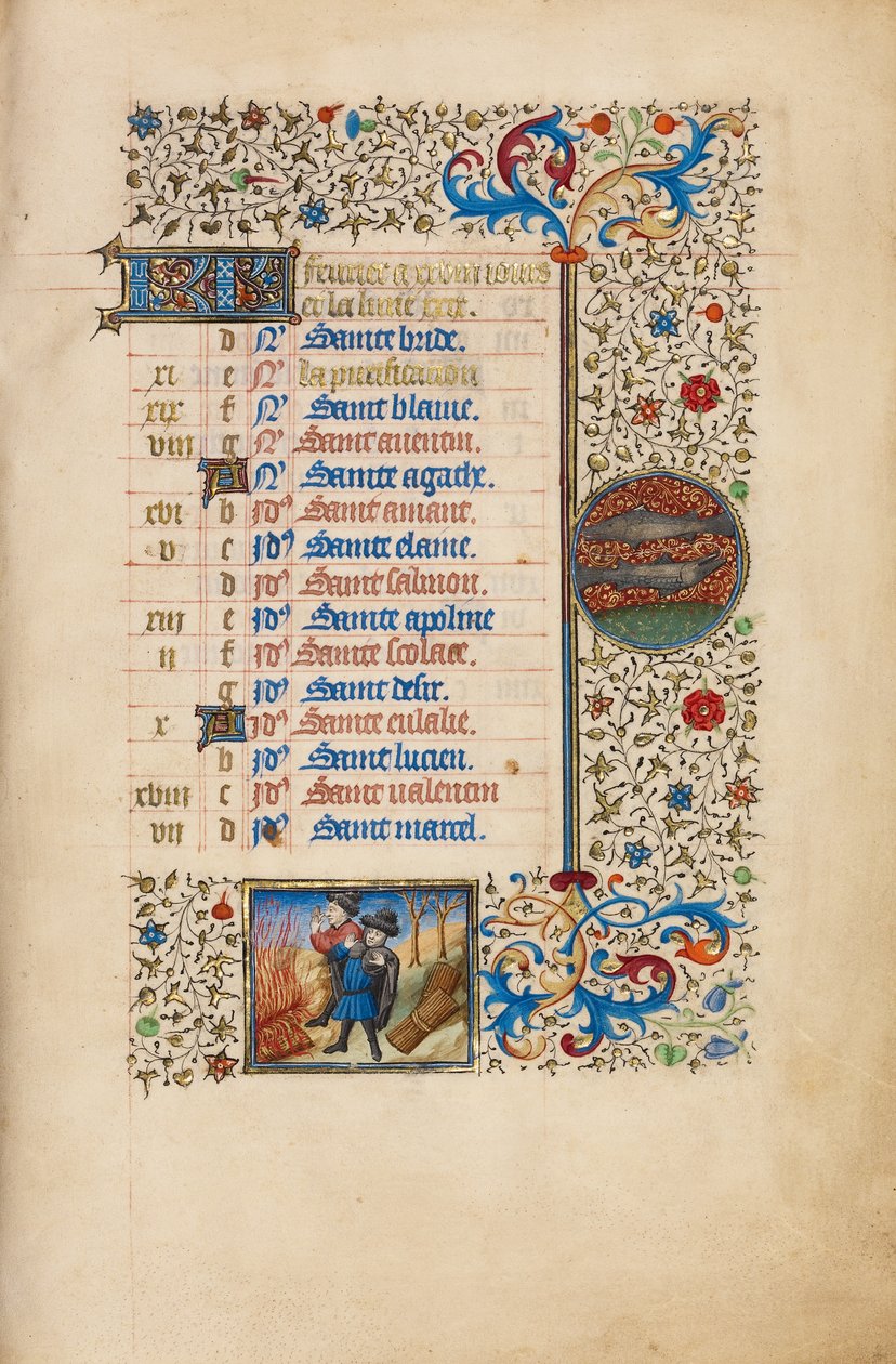 Februar Kalenderseite; Sich warm halten; Fische von Bedford Master