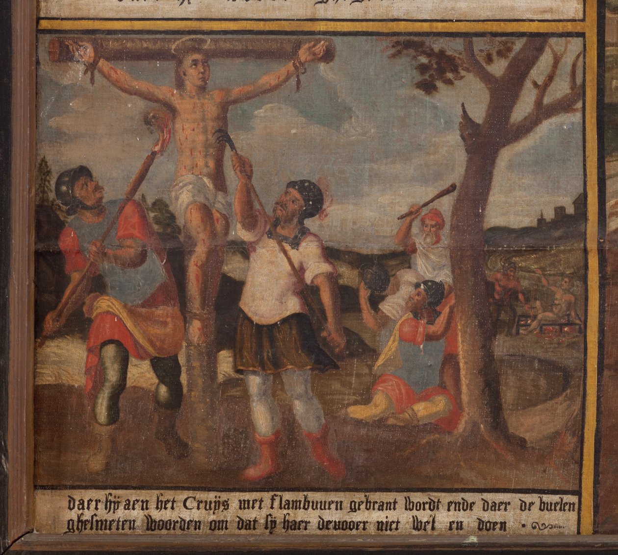 Maarke. Kapelle (Sint-Vincentiuskapel). Innenraum. Gemälde. Das Martyrium des Heiligen Vinzenz. 19. Jahrhundert (Detail) von Belgian School