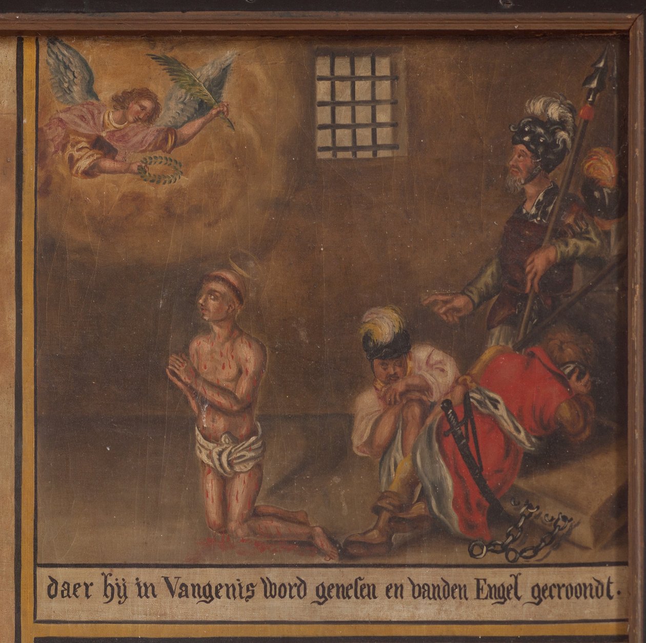 Maarke. Kapelle (Sint-Vincentiuskapel). Innenraum. Malerei. Das Martyrium des Heiligen Vincentius. 19. Jahrhundert. (Detail) von Belgian School