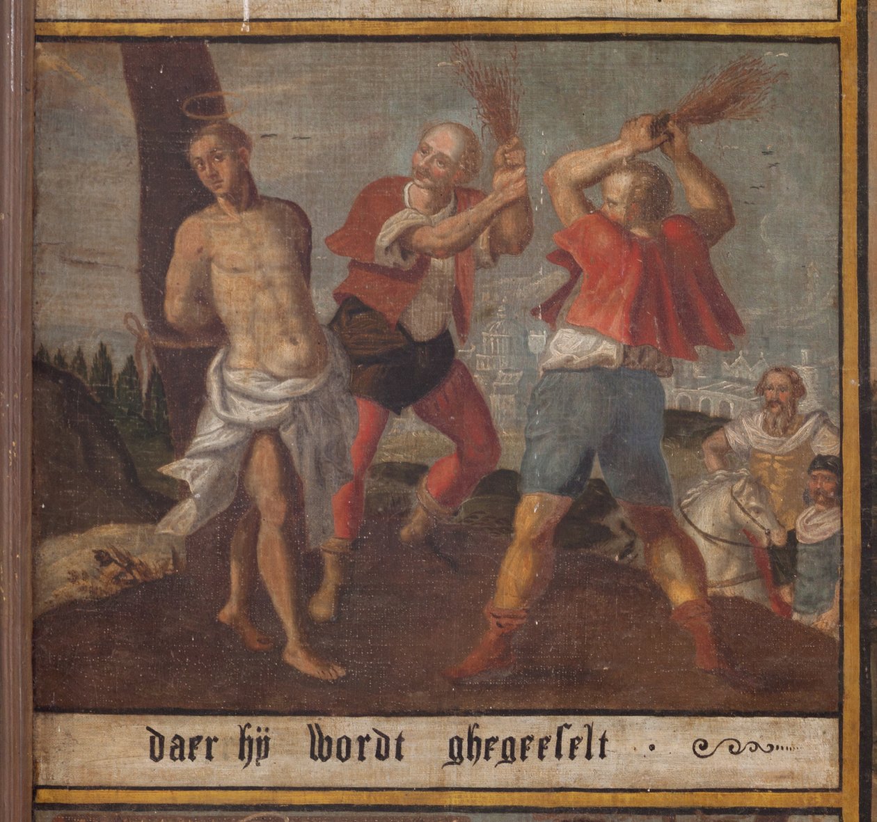 Maarke. Kapelle (Sint-Vincentiuskapel). Innenraum. Malerei. Das Martyrium des Heiligen Vincentius. 19. Jahrhundert. (Detail) von Belgian School