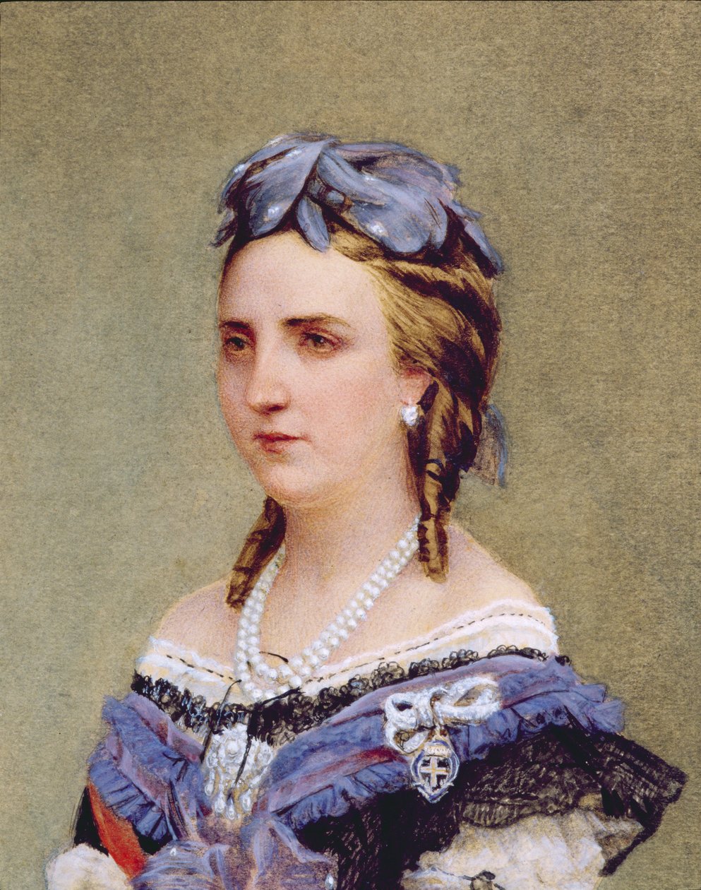 Porträt von Charlotte von Sachsen-Coburg-Gotha (1840-1927) Prinzessin von Belgien und Kaiserin von Mexiko (Aquarell auf Papier) (Detail) von Belgian School