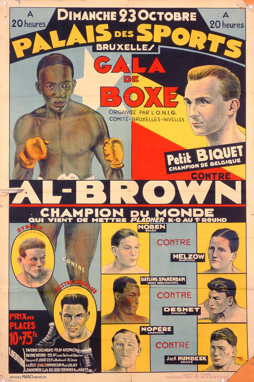 Plakat, das eine Boxgala im Palais des Sports, Brüssel, bewirbt von Belgian School