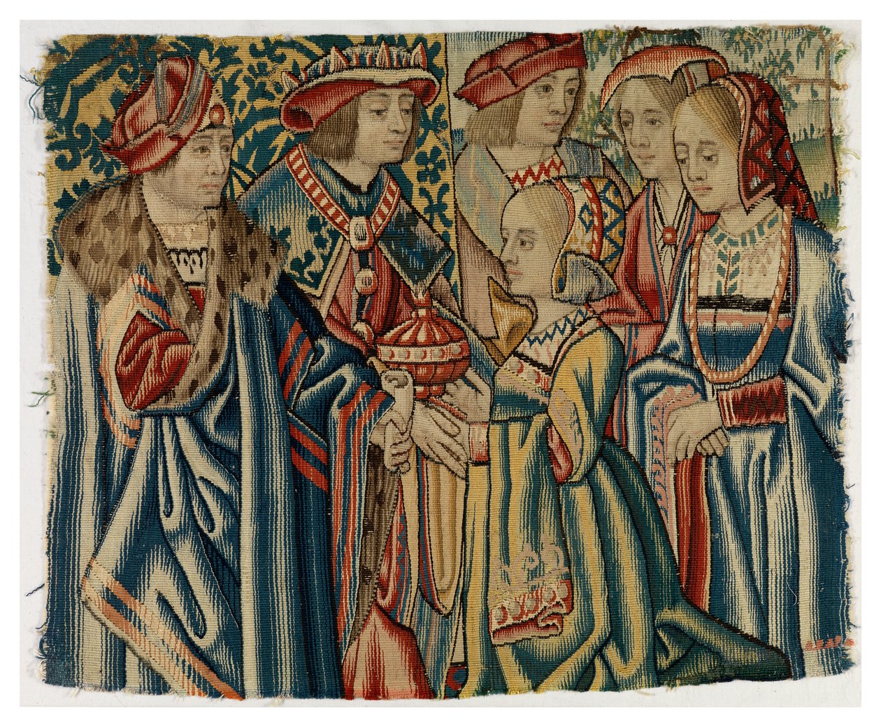 Wandteppichfragment, das die Hochzeit von Ludwig XII. mit Jeanne, Tochter von Ludwig XI., darstellt, aus Brüssel von Belgian School