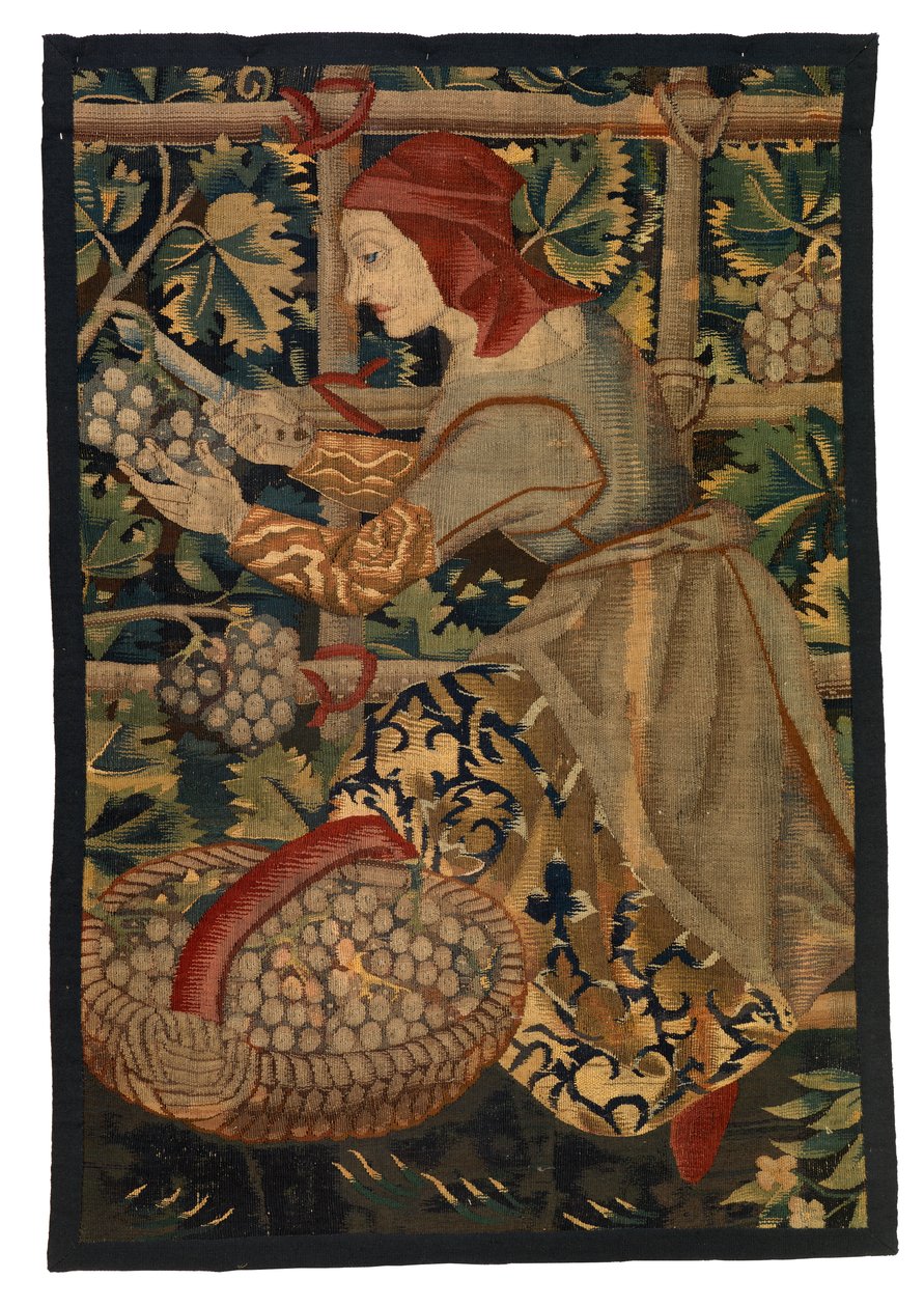 Wandteppichfragment, das einen Weinleser darstellt, möglicherweise aus Tournai von Belgian School