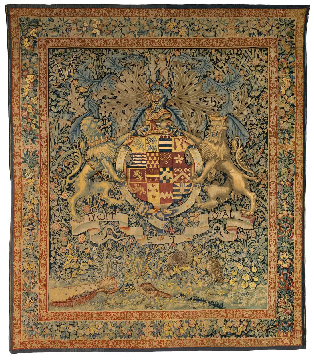 Verdure-Wandteppich mit den Wappen von Robert Dudley, Earl of Leicester, hergestellt in Flandern, Belgien, ca. 1570-85 von Belgian School