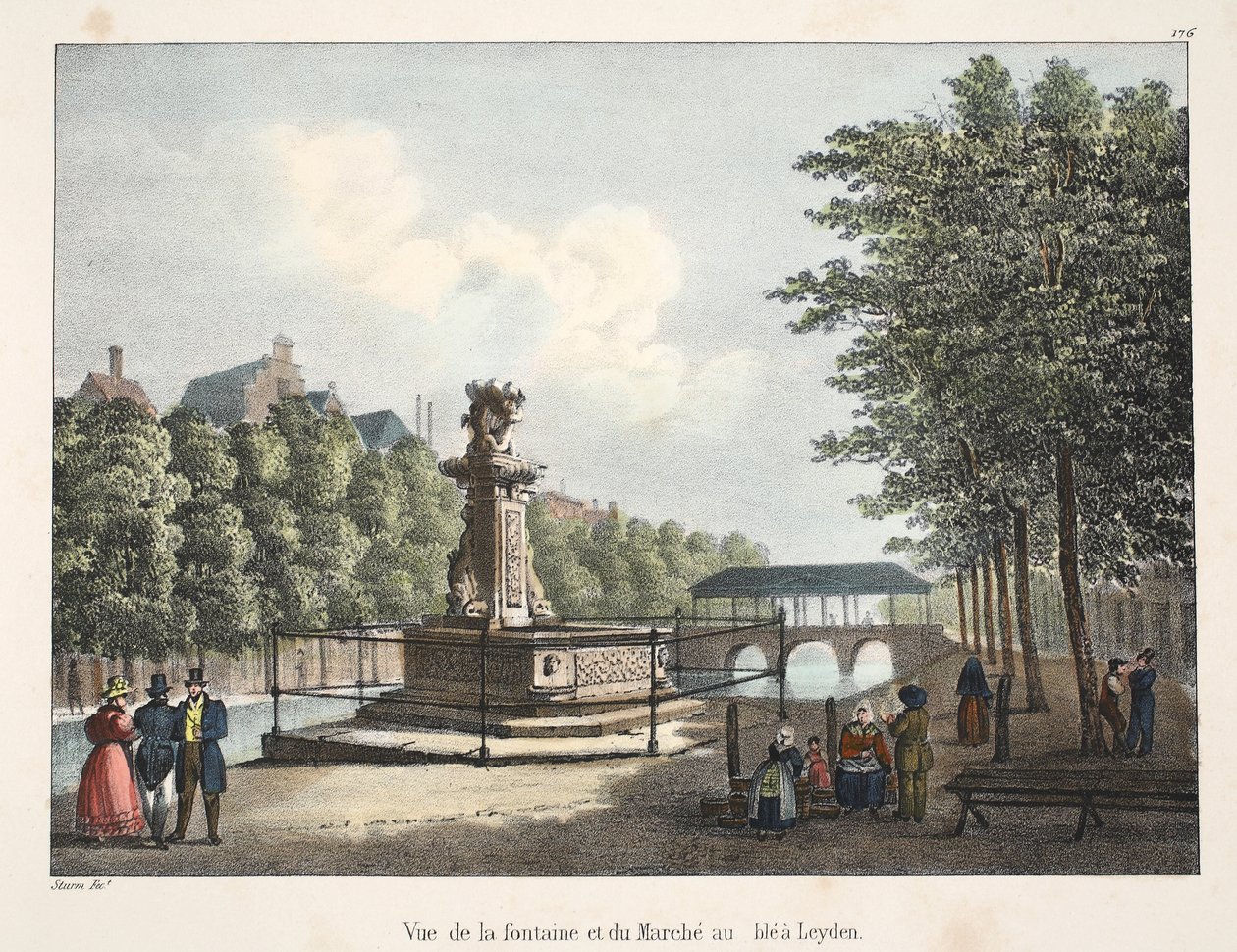 Ansicht des Brunnens und des Kornmarktes in Leiden, ca. 1895 von Belgian School