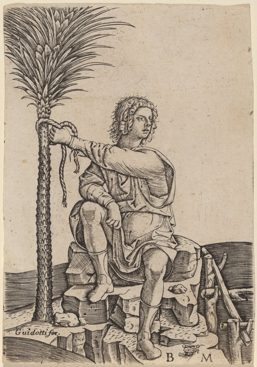 Mann, der unter einer Palme sitzt von Benedetto Montagna