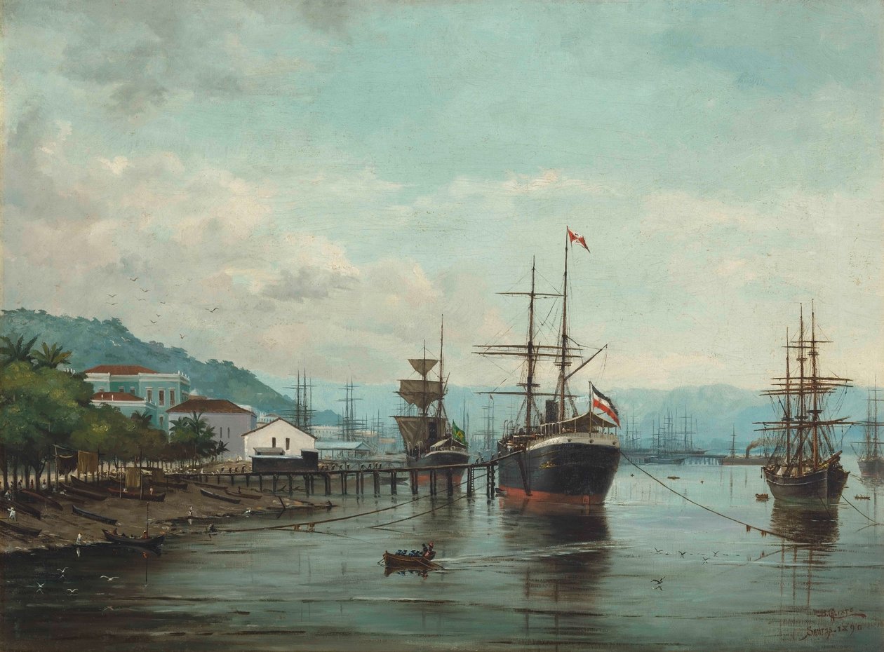 Hafen von Santos, SP (links gesehen), 1890 von Benedito Calixto