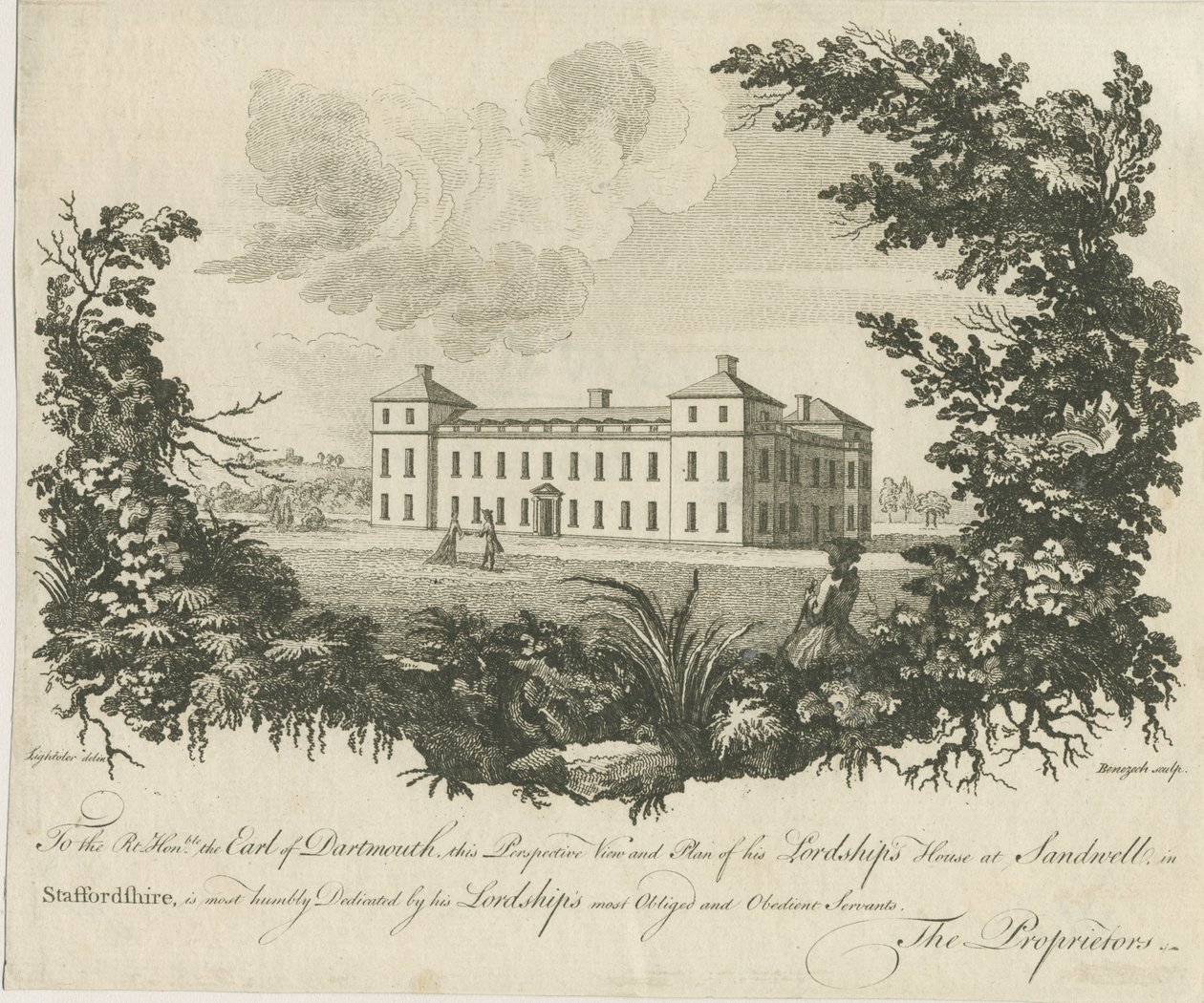 Sandwell Park - Halle: Kupferstich, nd [ca. 1770] von Benezech