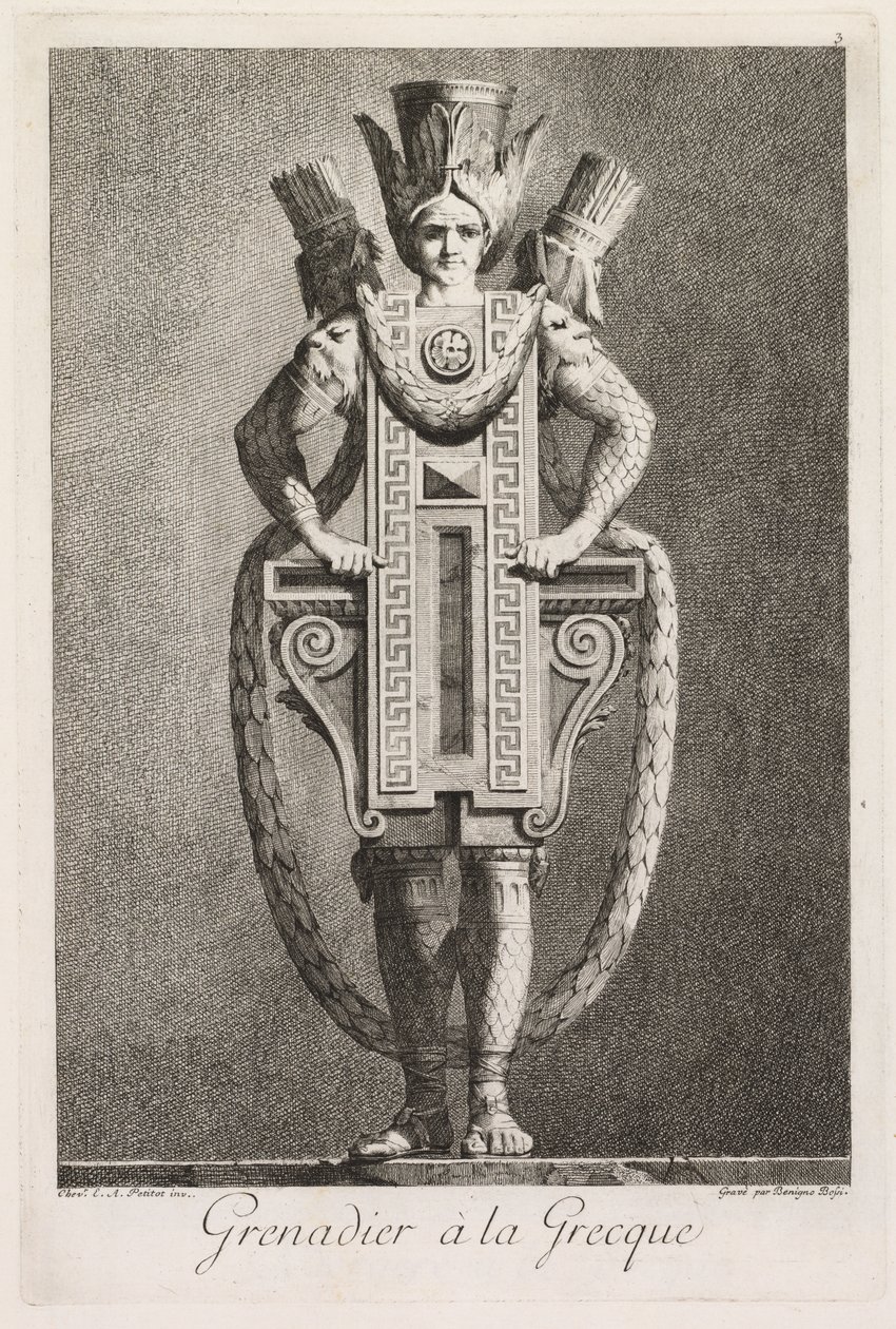 Mascarade à la Grecque: Grenadier à la Grecque, Platte 3, 1771 von Benigno Bossi