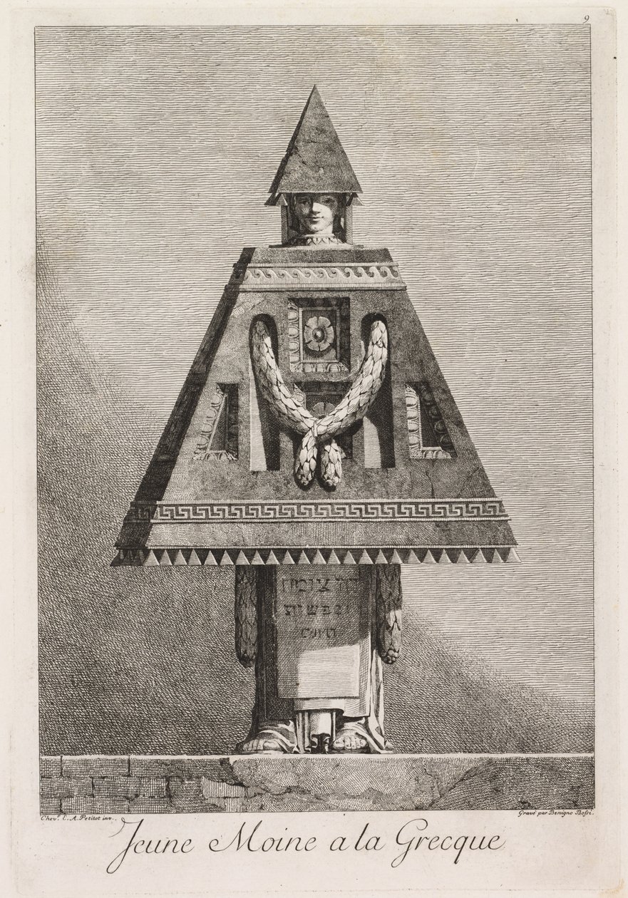 Maskerade à la Grecque: Junger Mönch à la Grecque Tafel 9, 1771 von Benigno Bossi