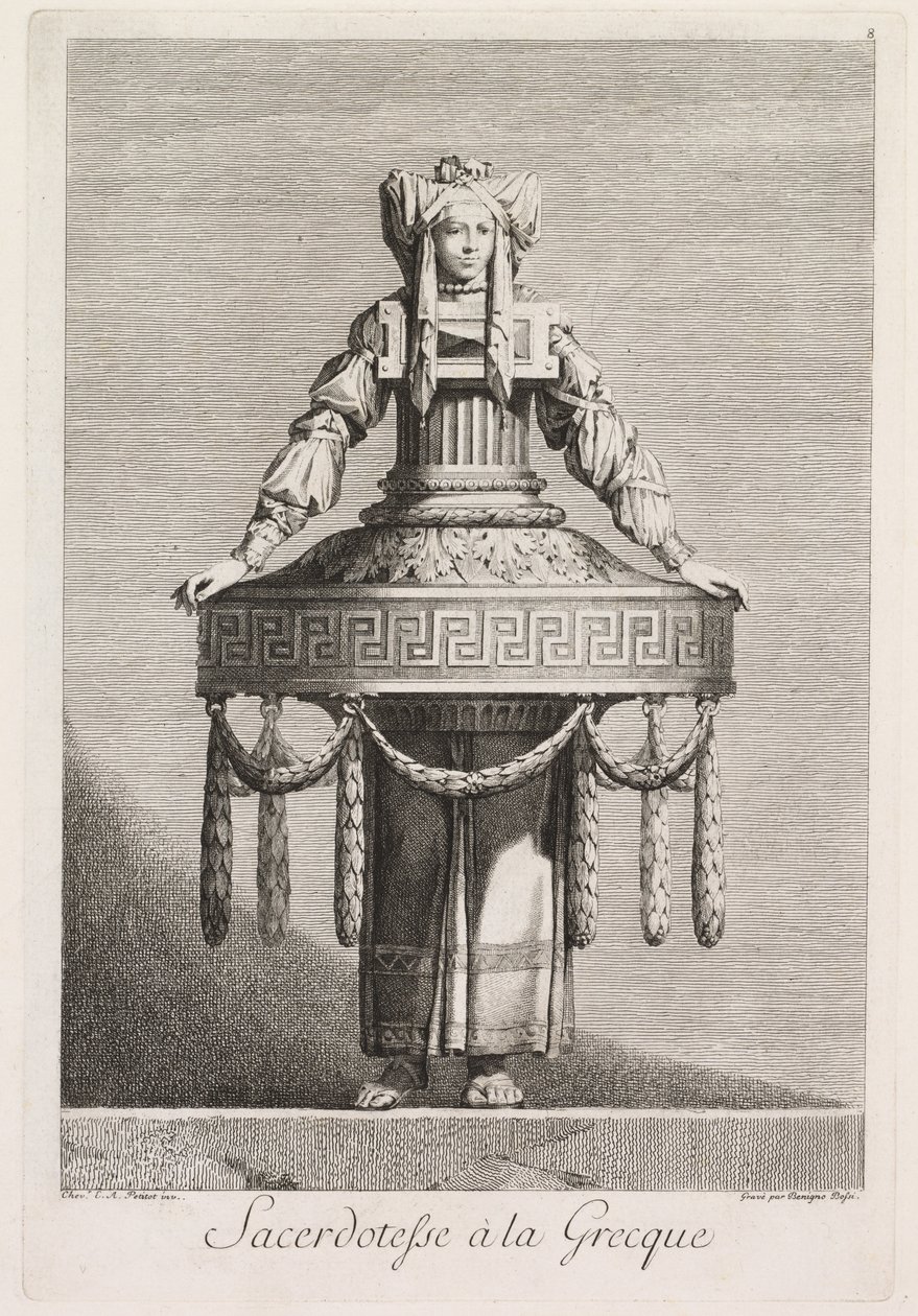 Maskerade à la Grecque: Priesterin à la Grecque, Tafel 8, 1771 von Benigno Bossi