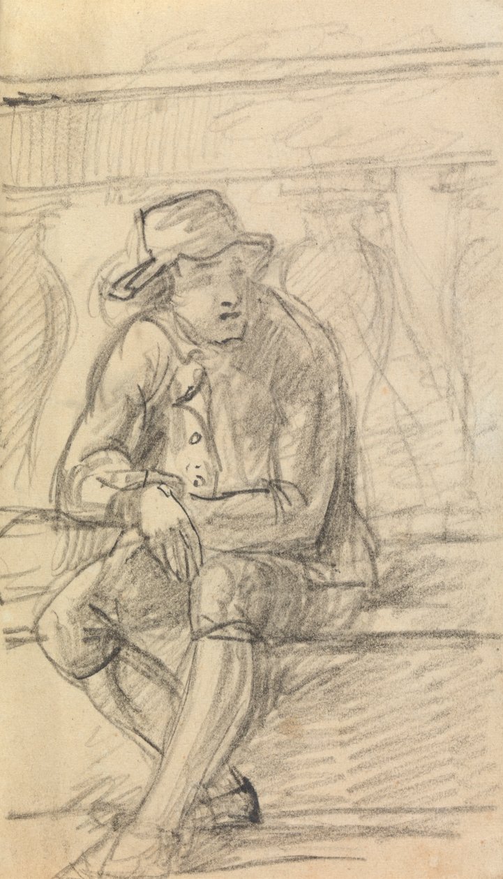 Figurenstudie eines jungen Mannes mit Hut, draußen sitzend von Benjamin Robert Haydon