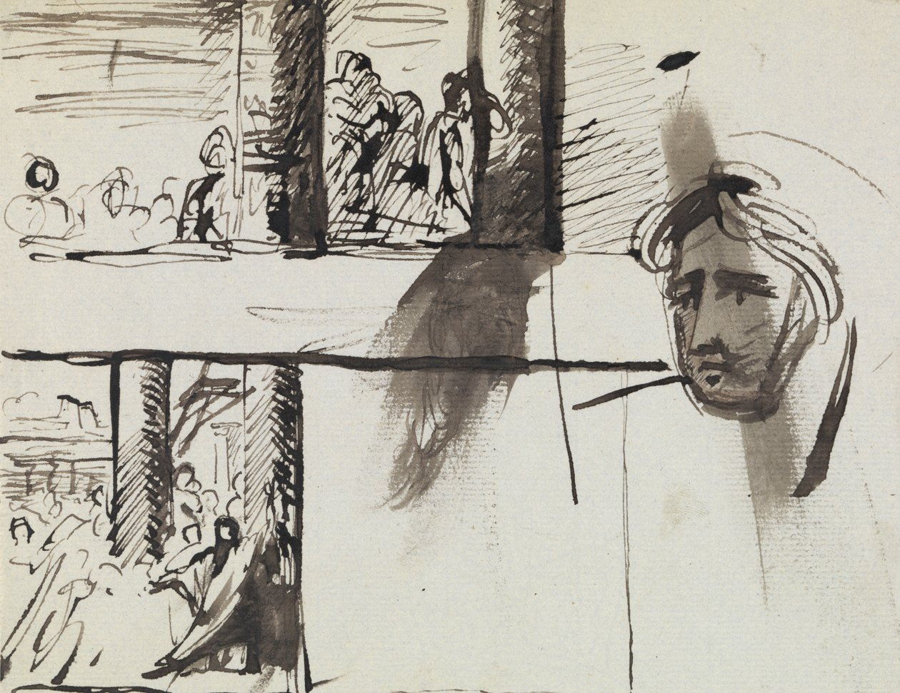 Studie einer Gruppe von Figuren und eine Studie eines Männerkopfes von Benjamin Robert Haydon