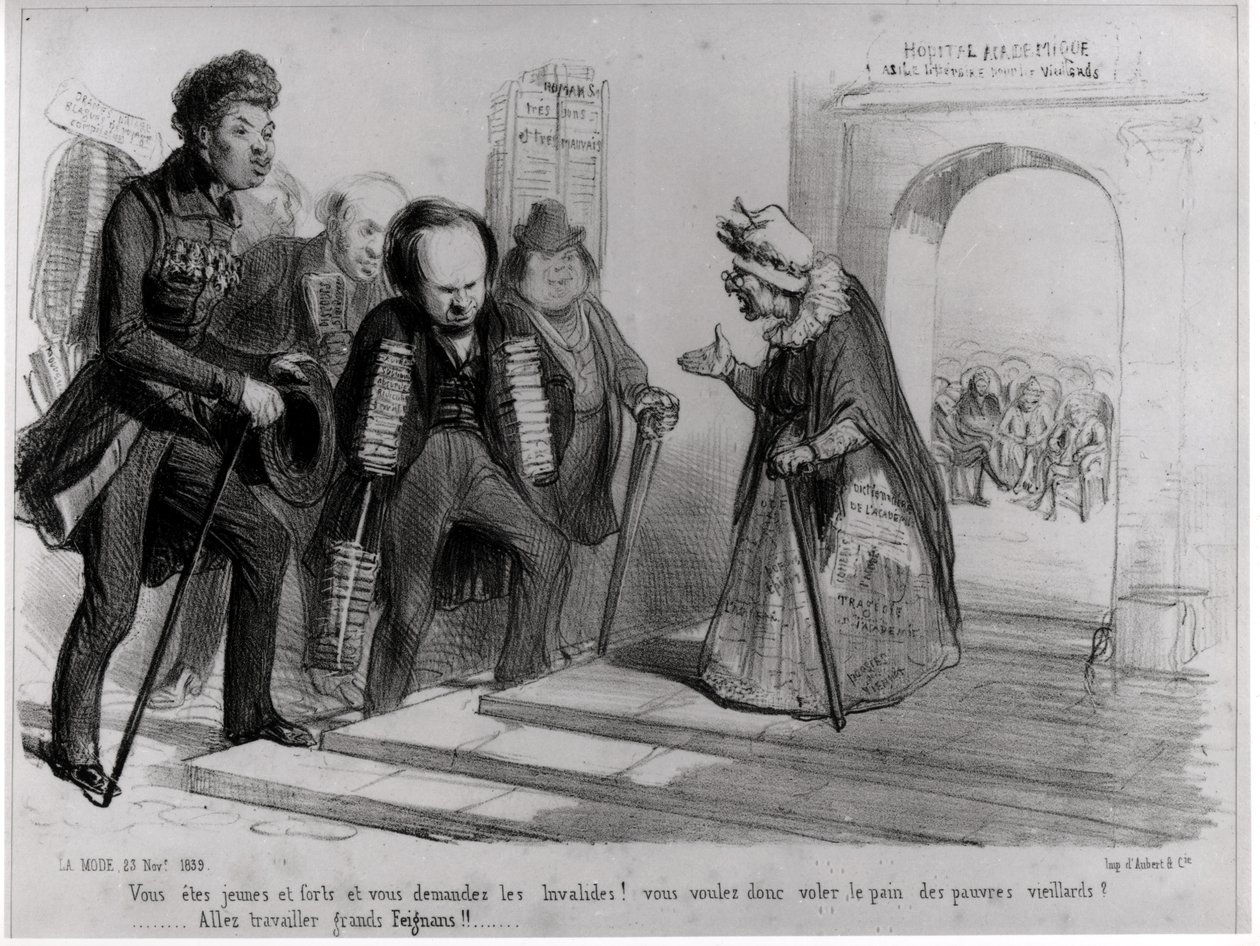 Dumas, Hugo und Balzac suchen ihre Aufnahme in die Französische Akademie, Illustration aus 