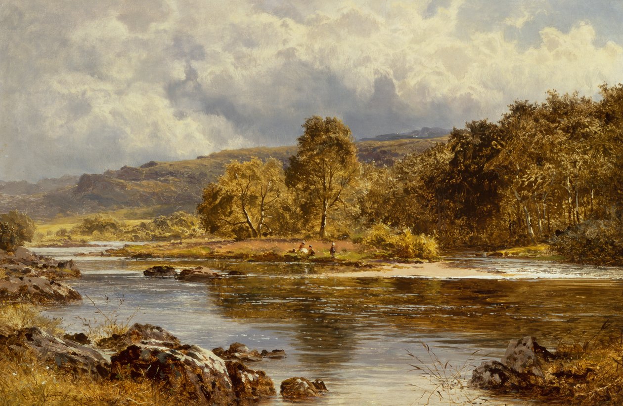 Eine Insel auf dem LLugwy unterhalb von Capel Curig, Nordwales von Benjamin Williams Leader