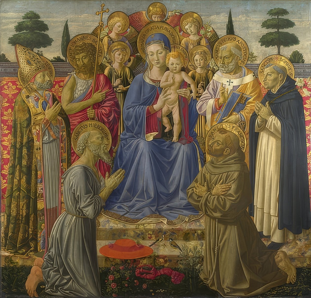 Madonna mit Kind umgeben von Engeln und Heiligen von Benozzo Gozzoli