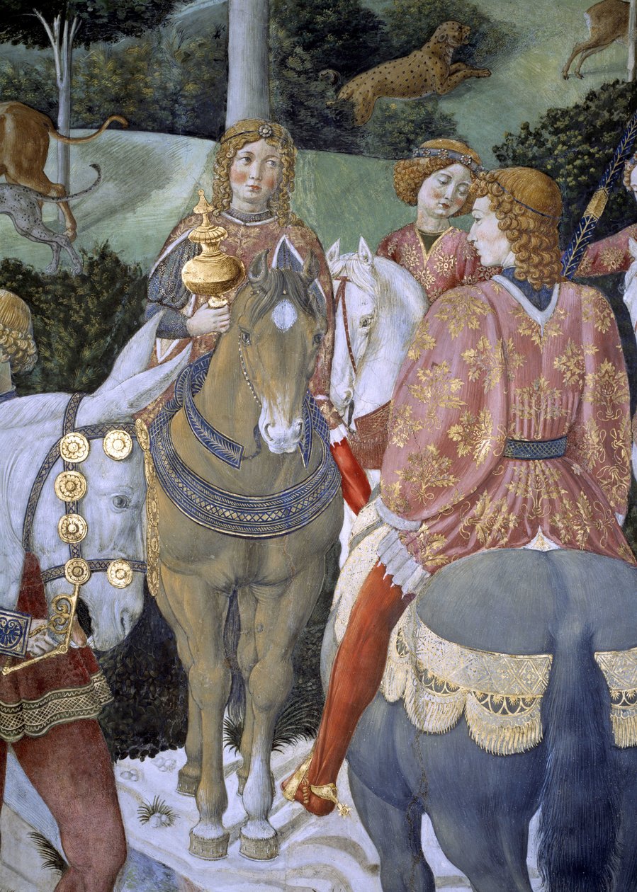 Detail aus dem Zyklus Die Reise der Heiligen Drei Könige in der Kapelle, ca. 1460 (Fresko) von Benozzo di Lese di Sandro Gozzoli
