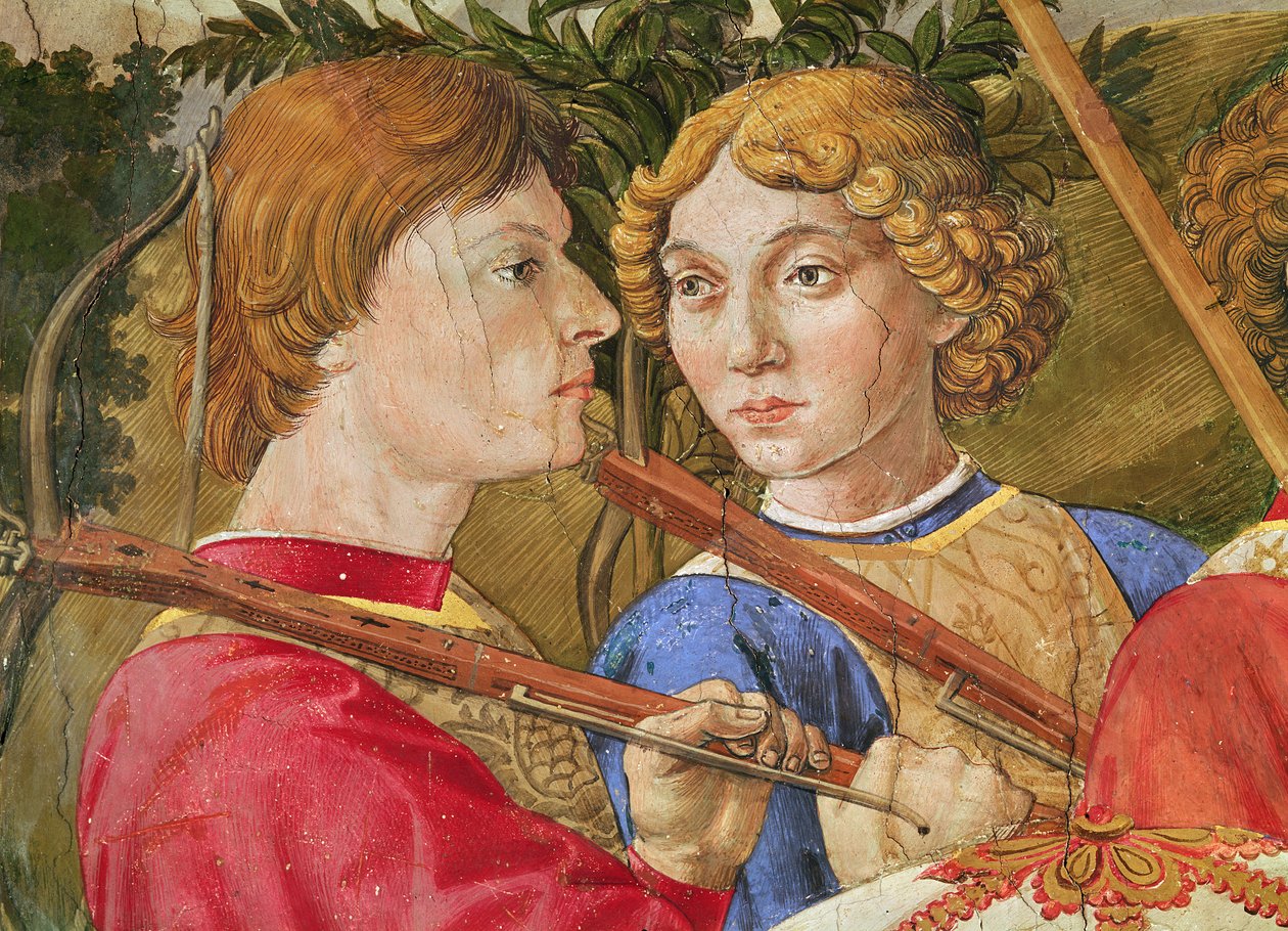 Prozession der Heiligen Drei Könige, Prozession angeführt von Lorenzo dem Prächtigen in der Gestalt des Magus Caspar (Detail) von Benozzo di Lese di Sandro Gozzoli
