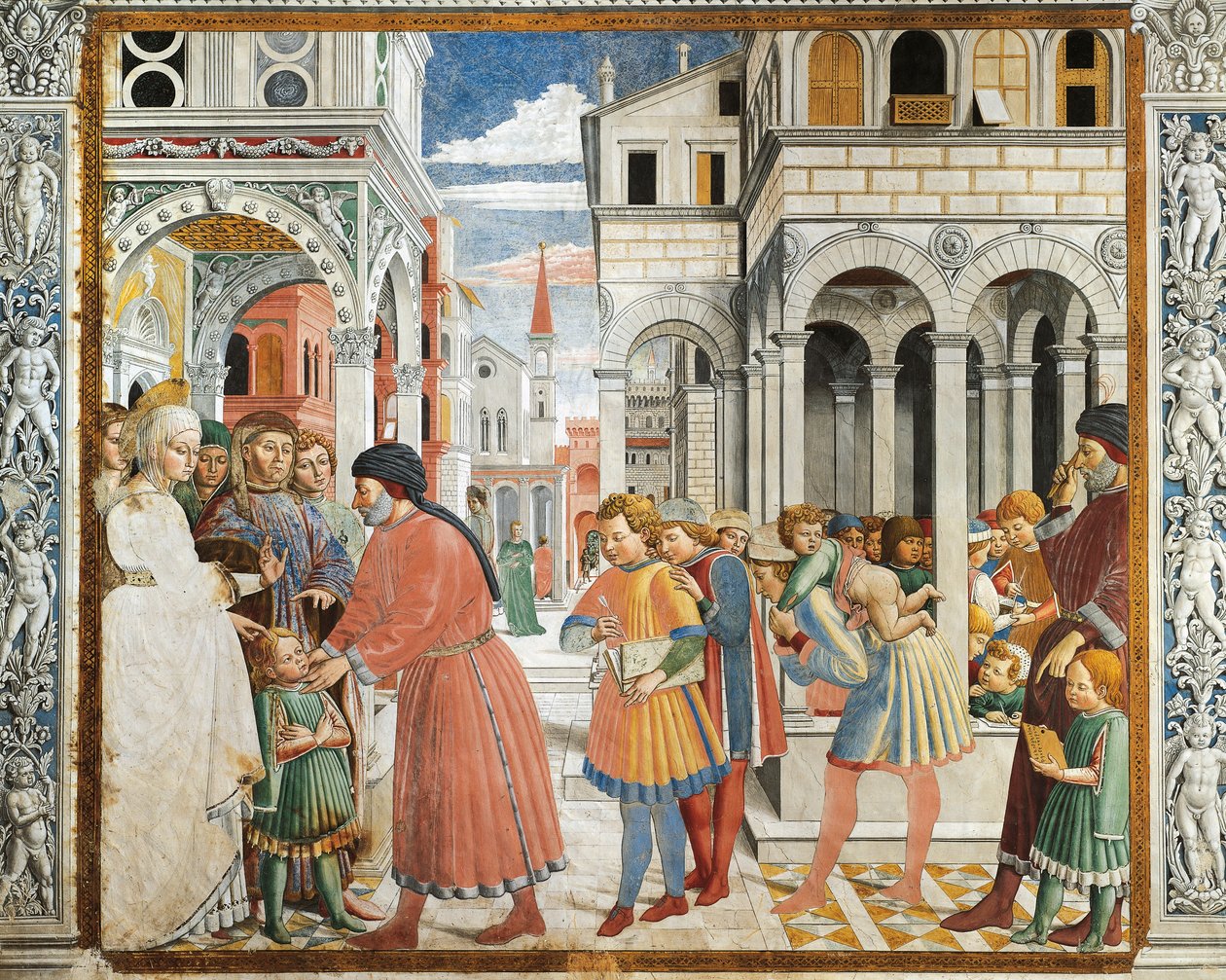 Der heilige Augustinus wird von seinen Eltern zum Grammatiklehrer in Tagaste gebracht von Benozzo di Lese di Sandro Gozzoli