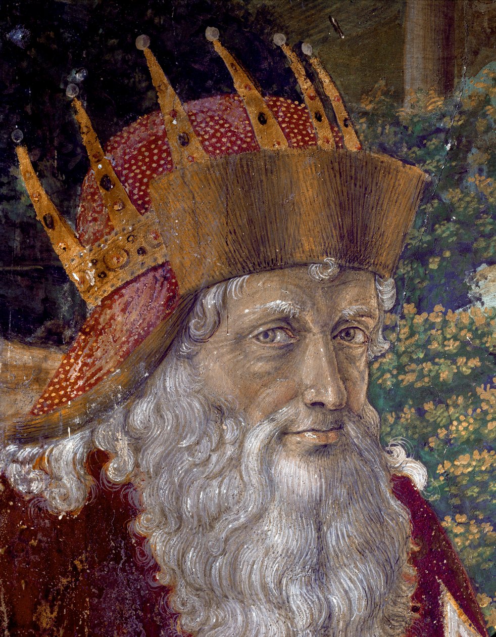 Die Reise der Heiligen Drei Könige. Prozession der Magier von Jerusalem nach Bethlehem, genannt „Viaggio dei Magi“ oder „Cavalcata dei Magi“ auf Italienisch. Detail, das Joseph Patriarch von Konstantinopel zwischen 1261 und 1276 darstellt. Fresko der Kapel von Benozzo di Lese di Sandro Gozzoli