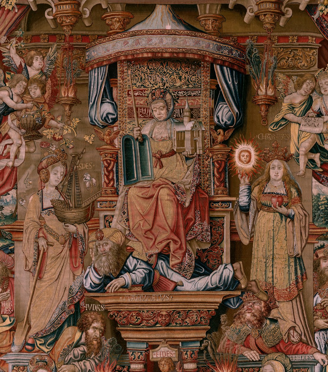Flämischer Wandteppich. Serie Die Ehren. Glaube. Erster Wandteppich der Serie. Modell von Zeichnern aus dem Kreis von Bernard van Orley und Jan Gossaert (Mabuse). Herstellung Pieter van Aelst, Brüssel. Ca. 1550. Stoff Gold, Silber, Seide und Wolle. von Bernaert van (circle of) Orley