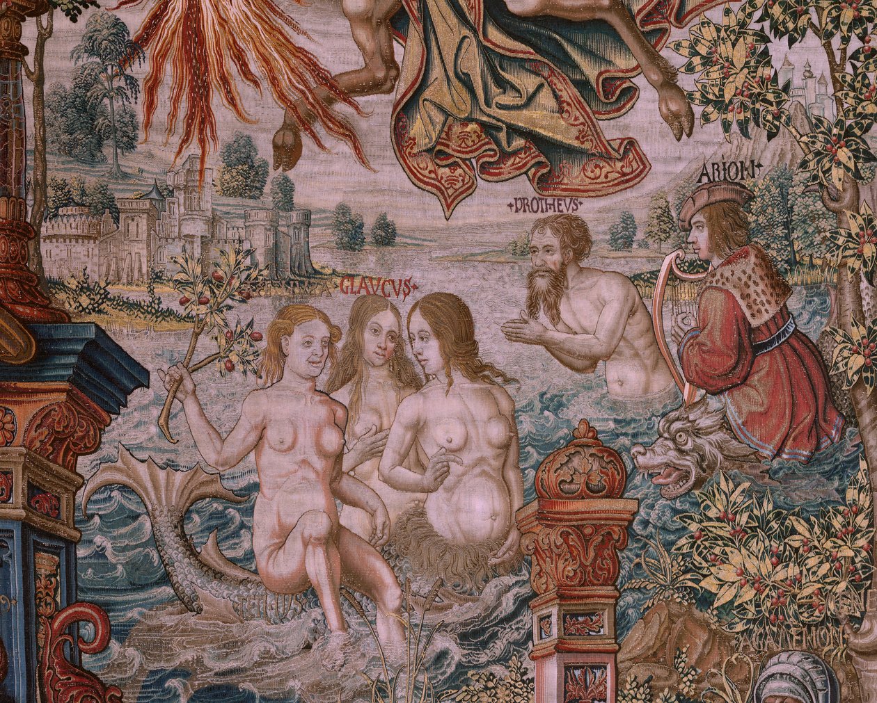 Flämischer Wandteppich. Serie Die Ehren. Ruhm. Dritter Wandteppich der Serie. Modell Zeichner aus dem Kreis von Bernard van Orley und Jan Gossaert. Herstellung Pieter van Aelst, Brüssel. Ca. 1550 von Bernaert van (circle of) Orley