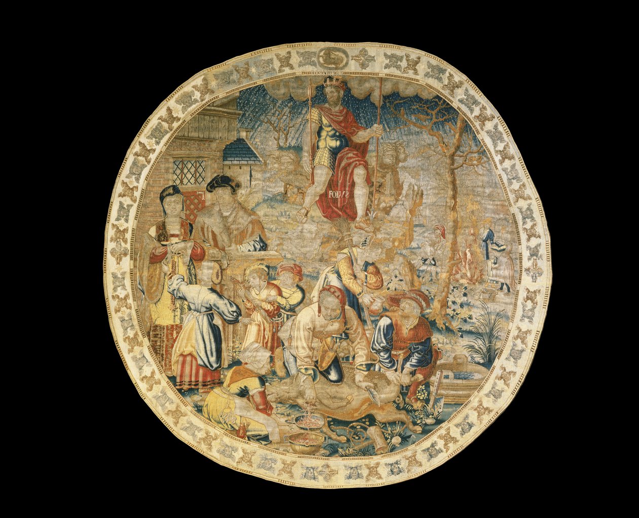 Brüsseler allegorischer Wandteppich, der den Monat Dezember aus "Die Medaillon-Monate" darstellt, ca. 1525 von Bernaert van Orley