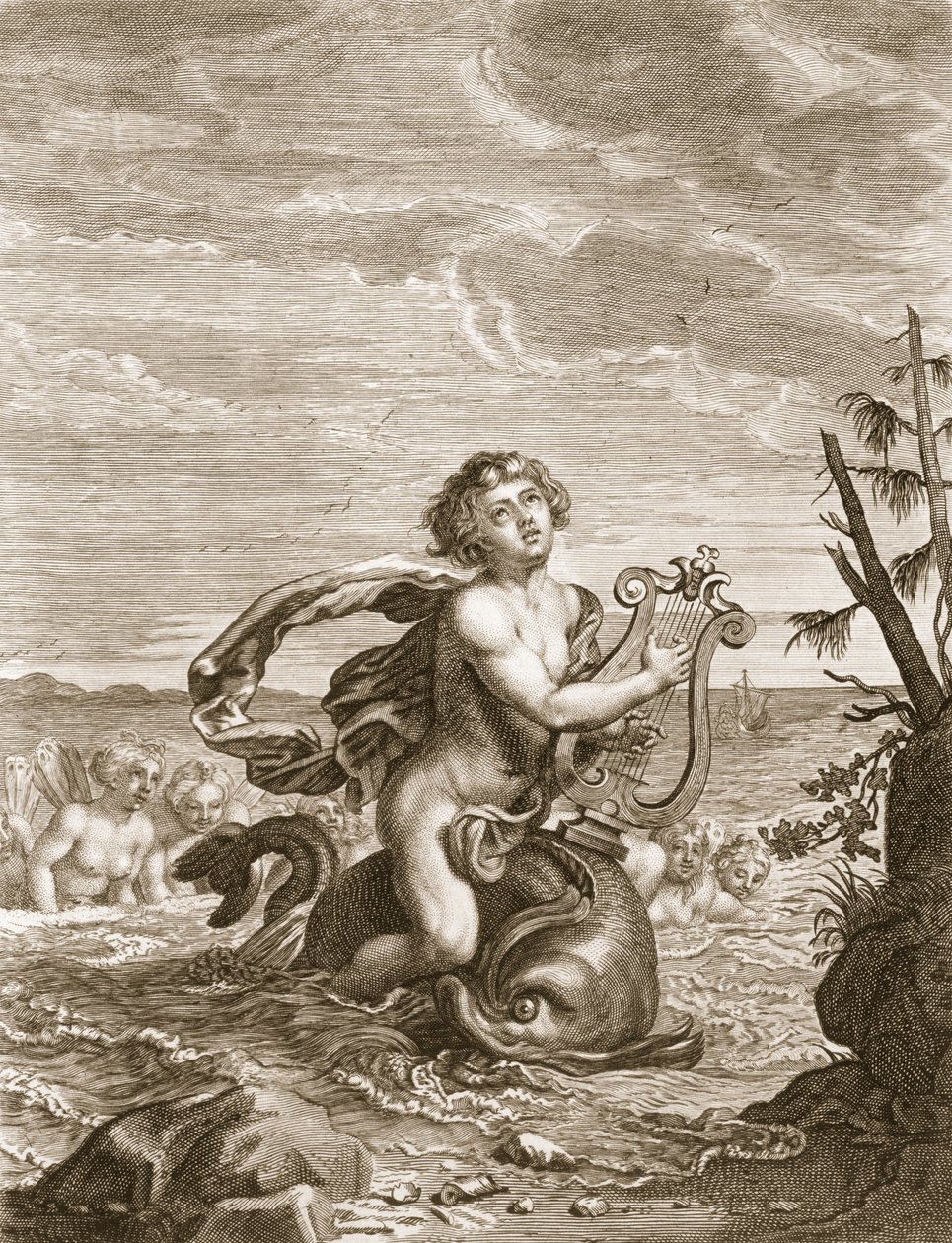 Arion von einem Delfin gerettet, 1731 von Bernard Picart