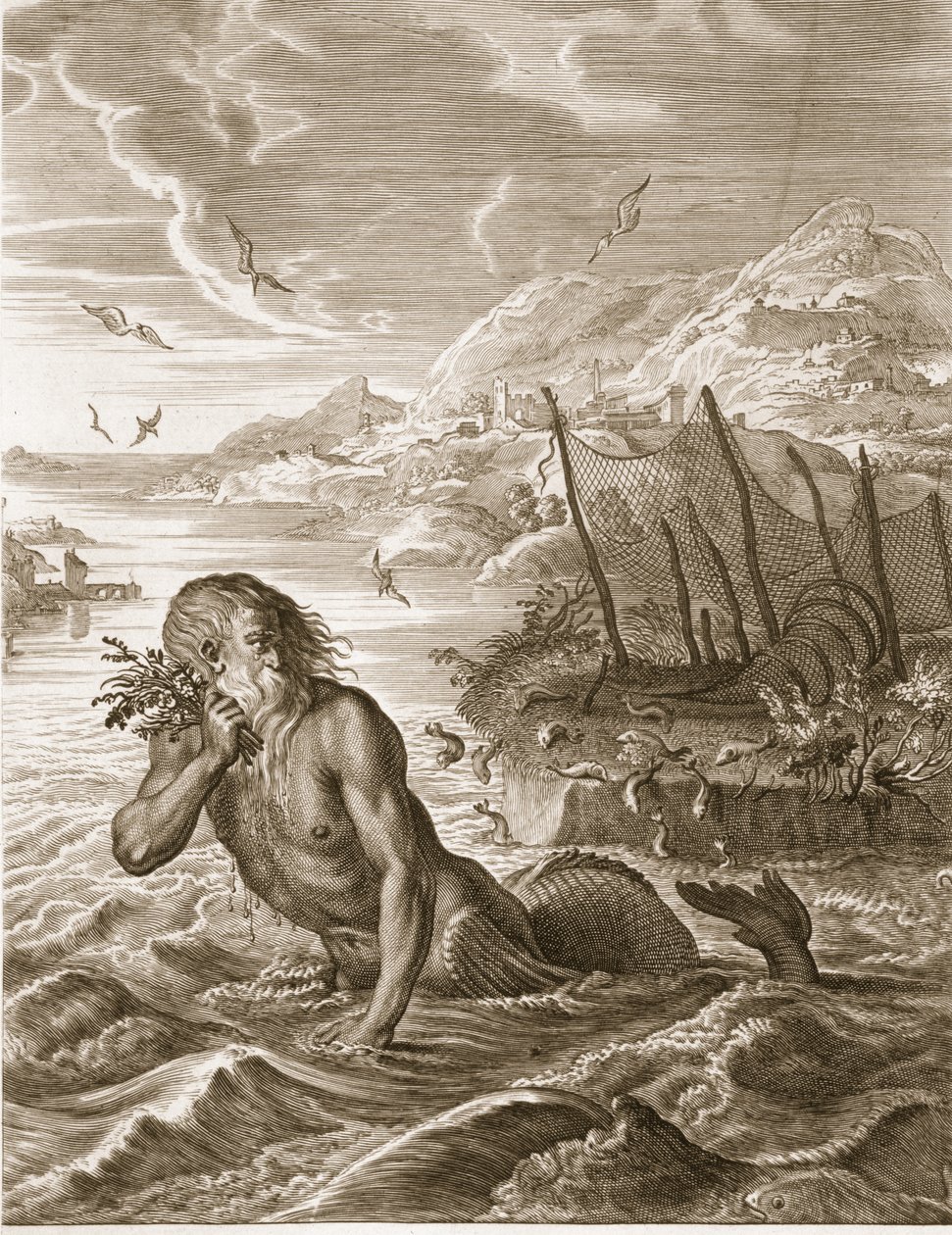 Glaucus wird in einen Meeresgott verwandelt, 1731 von Bernard Picart