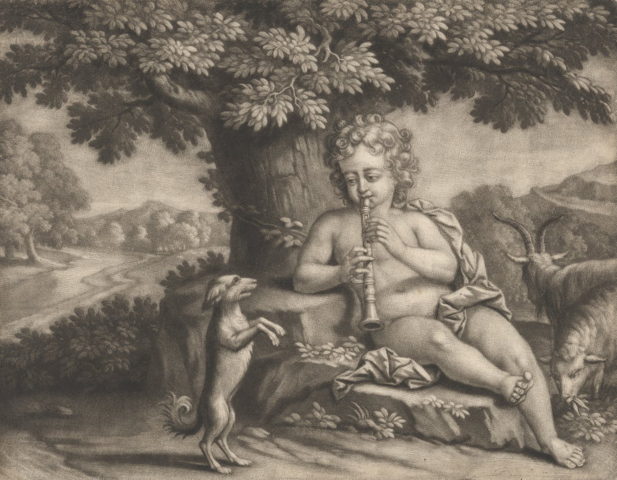 Hirtenjunge, der einem Hund vorspielt von Bernard Lens
