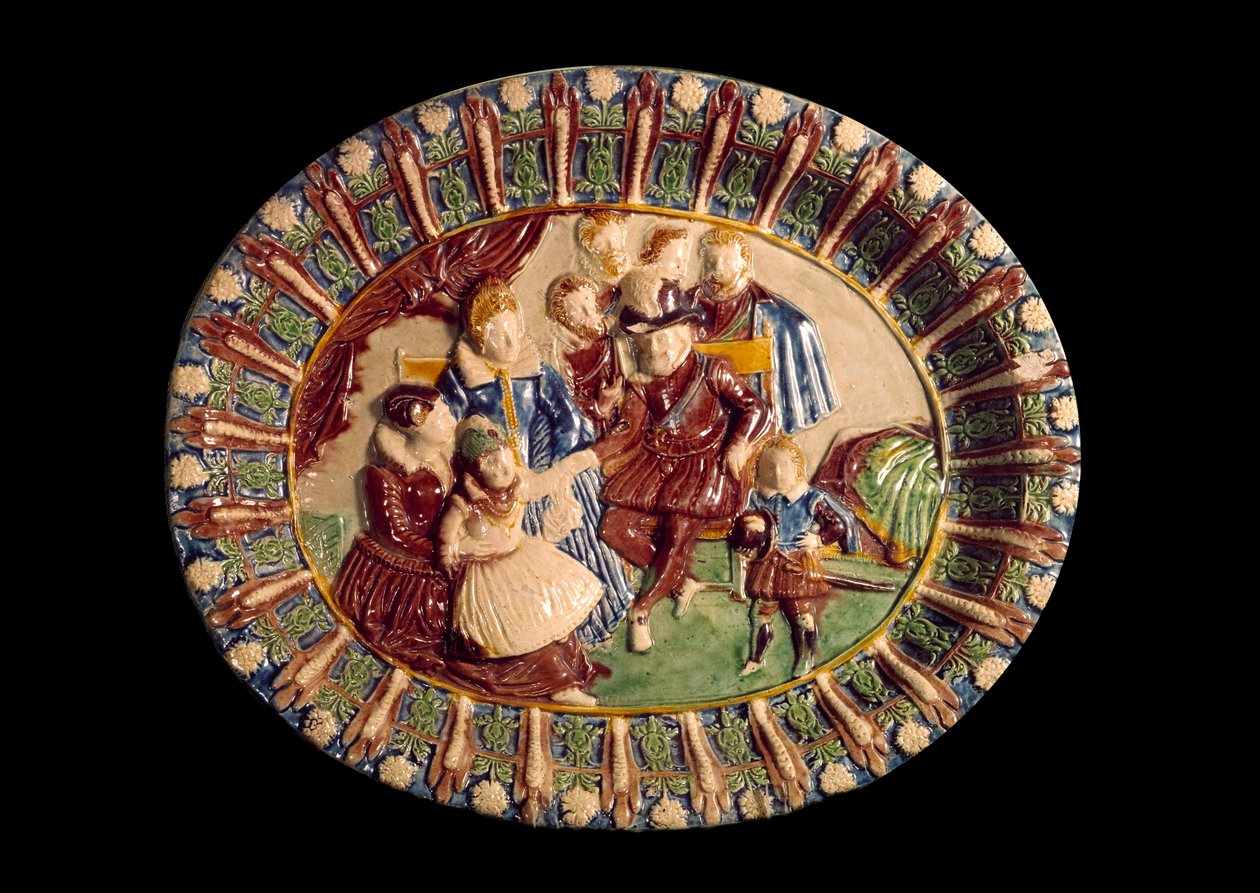 Schale, die Heinrich IV. und seine Familie darstellt. Keramik aus glasierter Erde von Bernard Palissy (1510-1589) von Bernard Palissy