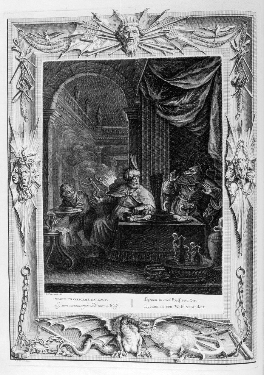 Lycaon verwandelt sich in einen Wolf, 1733 von Bernard Picart