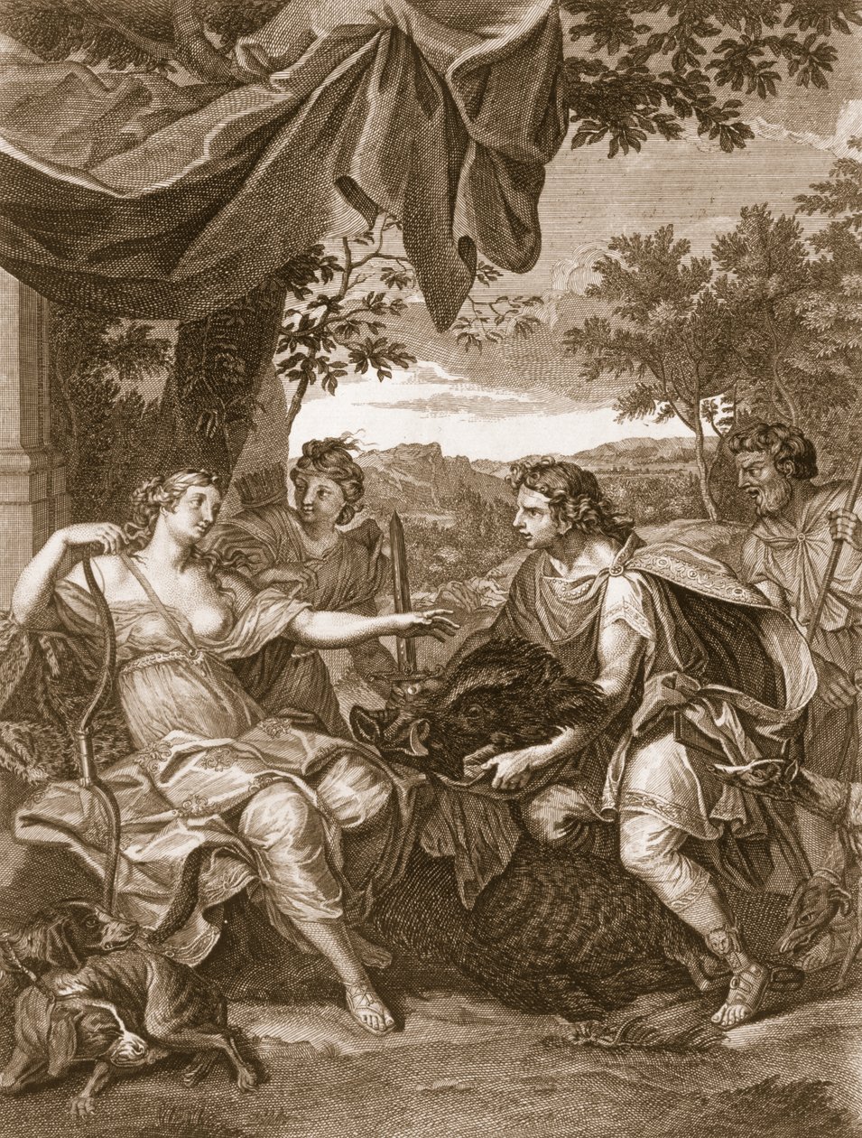 Meleager präsentiert Atalanta den Kopf des Ebers, 1731 von Bernard Picart