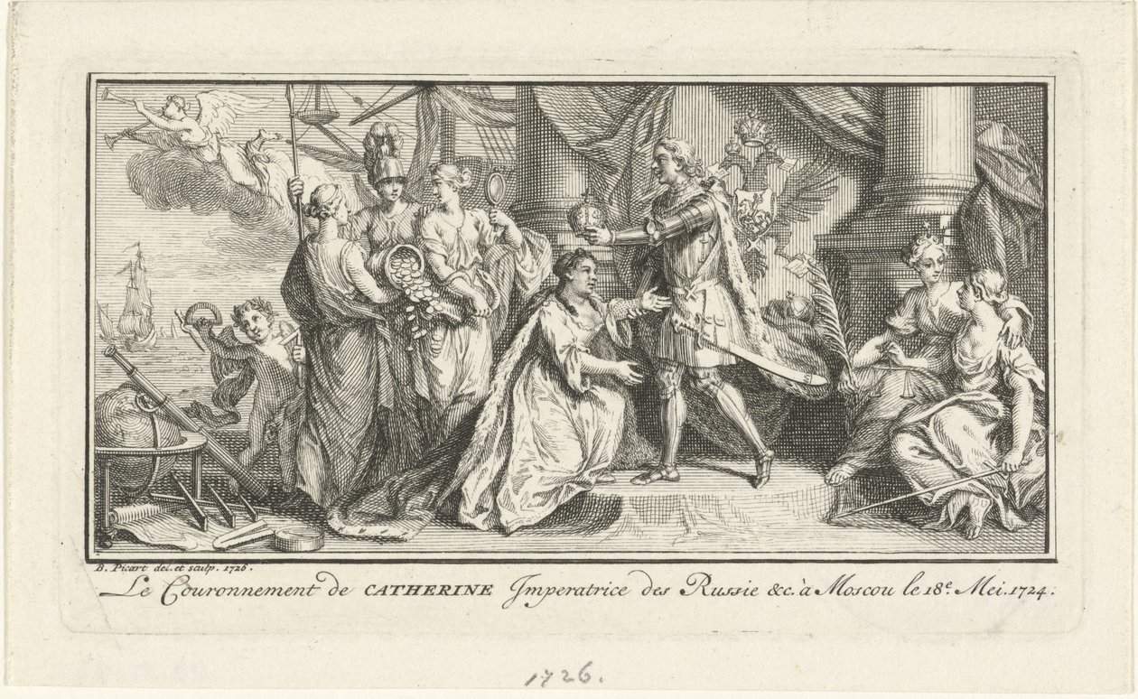 Peter der Große krönt seine Frau Katharina I. zur Kaiserin, 1726 von Bernard Picart