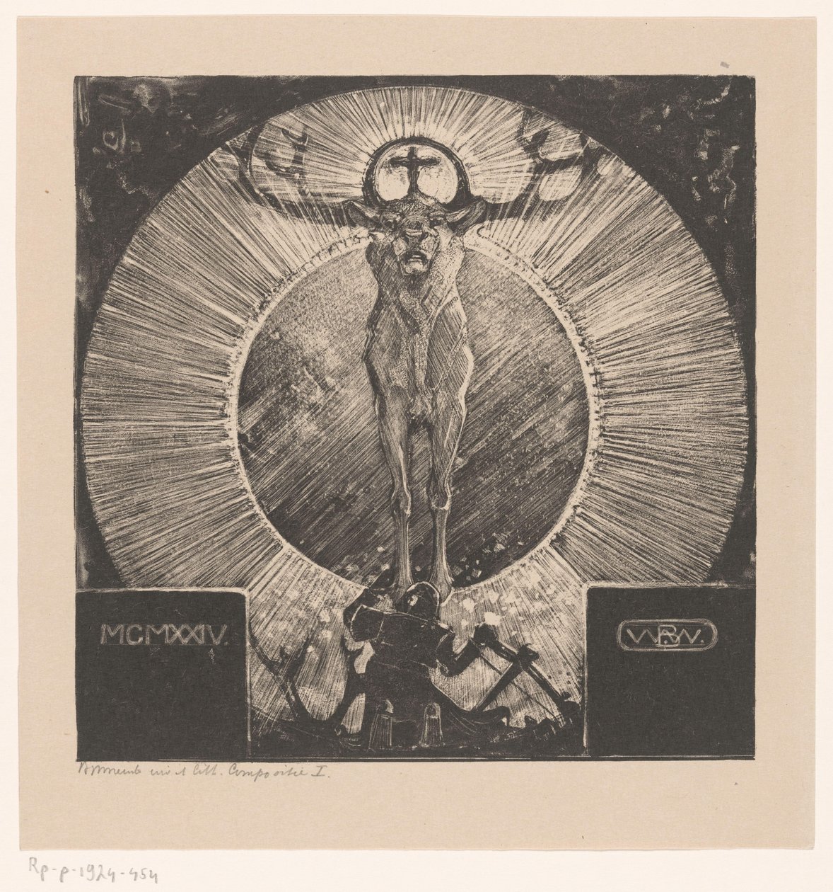 Figur vor der Erscheinung eines Hirsches (Komposition I) von Bernard Willem Wierink (signed by artist)