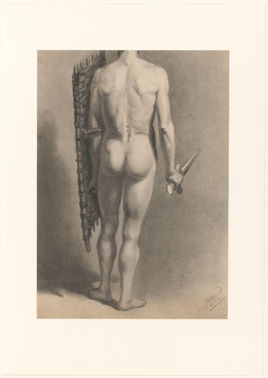 Männlicher Akt mit Schwert und Schild, von hinten gesehen von Bernard Willem Wierink (signed by artist)