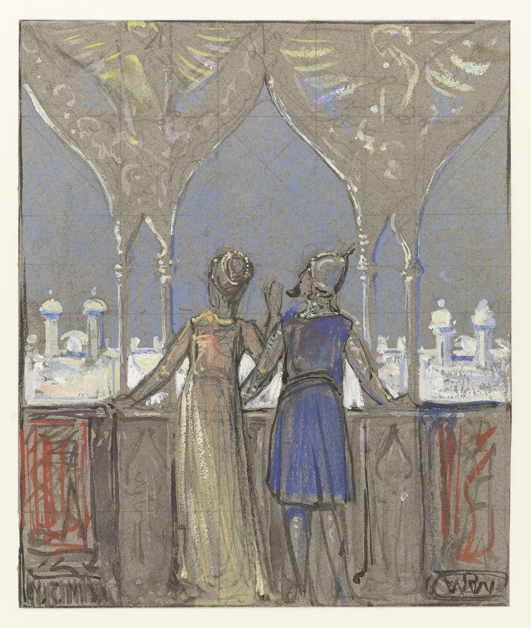 Paar blickt über eine orientalische Stadt von Bernard Willem Wierink (signed by artist)