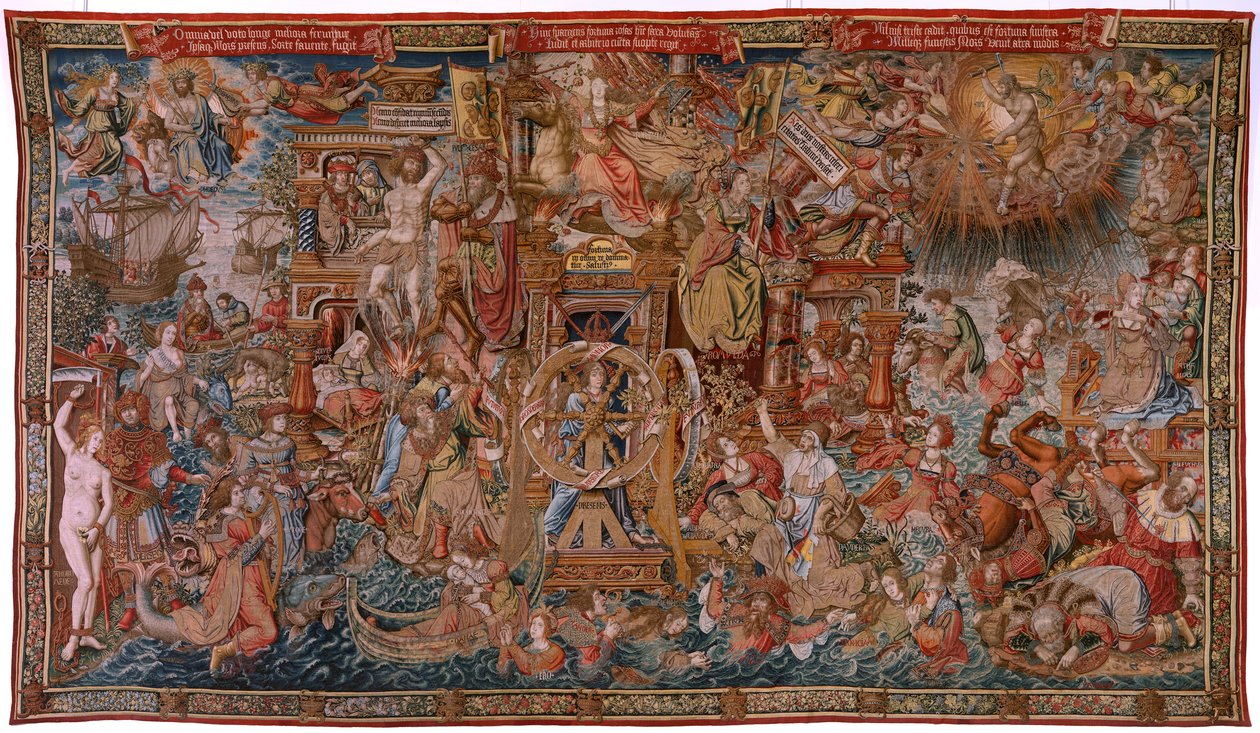 Flämische Tapisserie. Serie Die Ehren. Fortuna, Der Weg zu den Ehren. Fünfter Wandteppich in der Serie. Modell Zeichner aus dem Kreis von Bernard van Orley und Jan Gossaert de Mabuse. Herstellung Pieter van Aelst, Brüssel. von Bernard van Orley