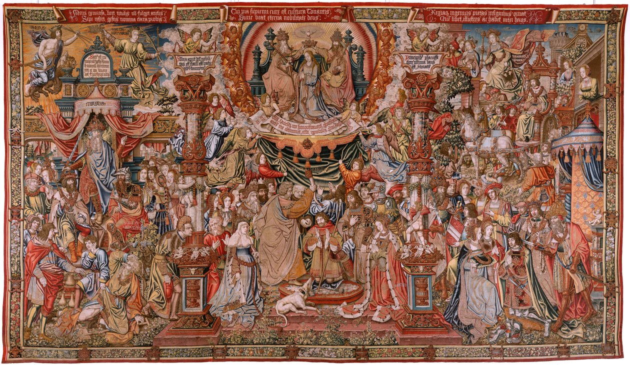 Flämischer Wandteppich. Serie Die Ehren; Adel (La Nobleza). Vierter Wandteppich in der Serie. Modell Zeichner aus dem Kreis von Bernard van Orley und Jan Gossaert (Mabuse). Herstellung Pieter van Aelst, Brüssel. Ca 1550. Stoff Gold, Silber, Seide und Wolle von Bernard van Orley