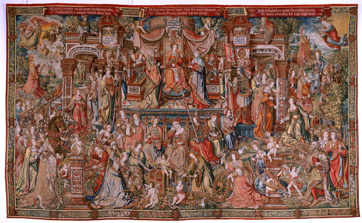 Flämischer Wandteppich. Serie Die Ehren; Klugheit. Siebter Wandteppich in der Serie. Modell Kartonisten aus dem Kreis von Bernard van Orley und Jan Gossaert (Mabuse). Herstellung Pieter van Aelst, Brüssel. Ca 1550. Stoff Gold, Silber, Seide und Wolle. von Bernard van Orley