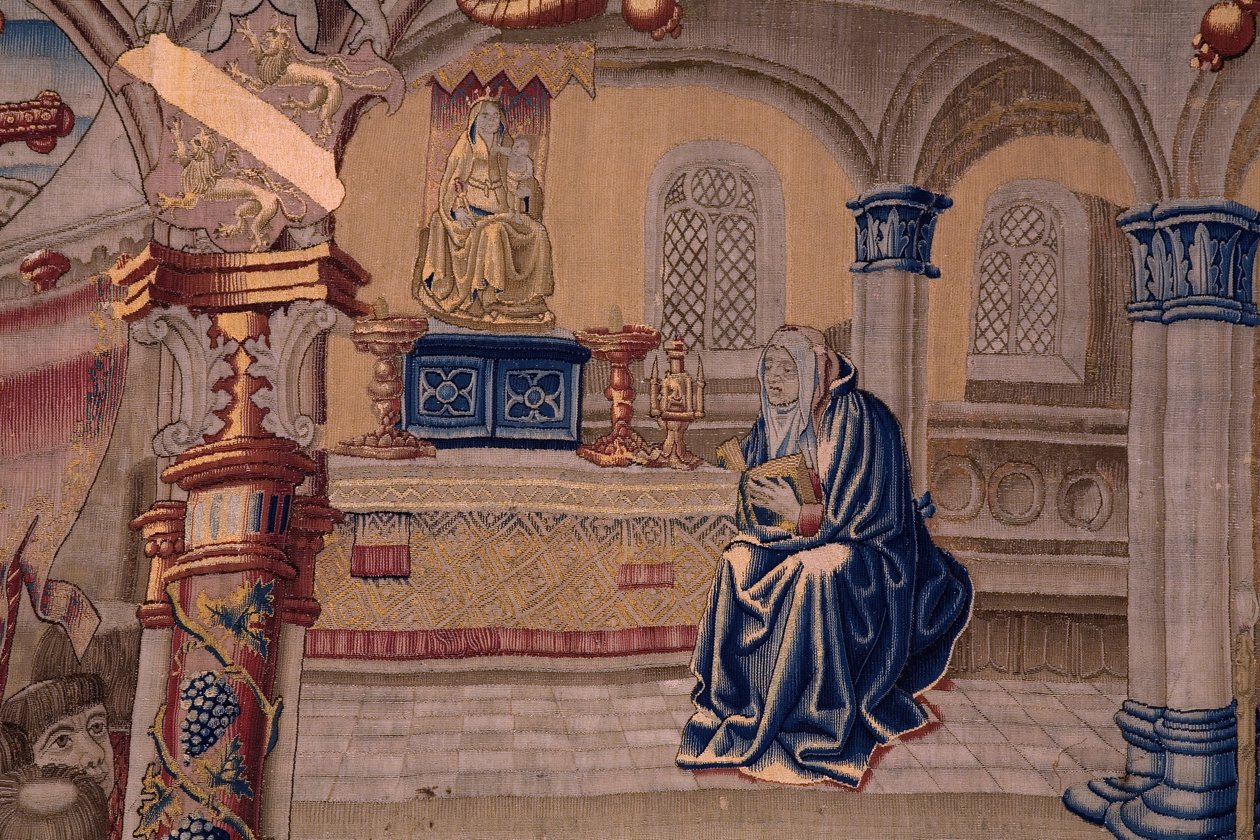 Flämischer Wandteppich. Serie Die Legende der Madonna von der Zavel. Die Ankunft der Statue der Madonna. Herstellung Brüssel. Zeichner Barend van Orley von Bernard van Orley