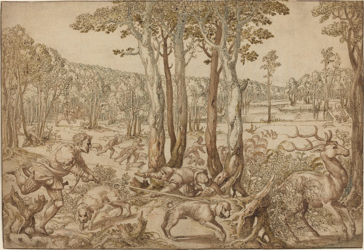 Die Jagden von Maximilian: Die Hirschjagd (August) von Bernard van Orley