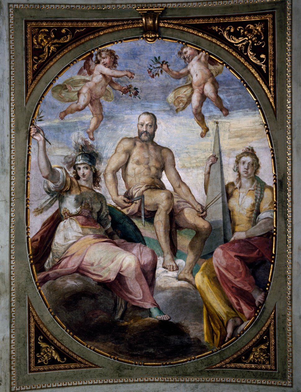 Allegorische Darstellung von Cosimo I, Fresko, Sala di Bona Decke, Pitti-Palast, Florenz, Italien von Bernardino Barbatelli Poccetti