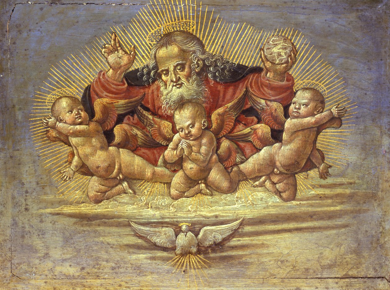 Teil eines Altars mit Gott dem Vater und drei Engeln von Bernardino Fungai