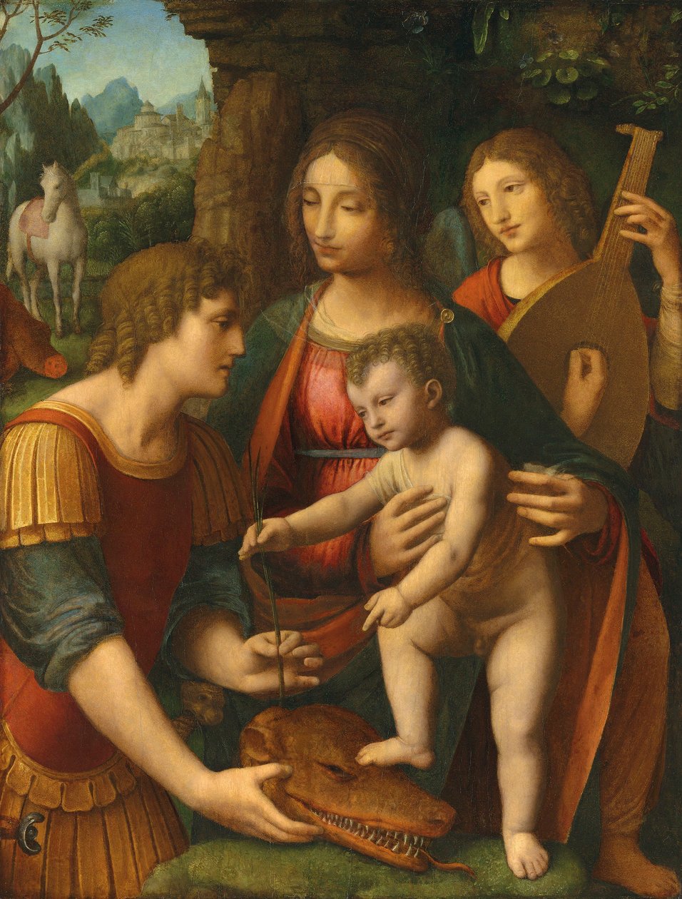Die Madonna und das Kind mit dem Heiligen Georg und einem Engel von Bernardino Luini