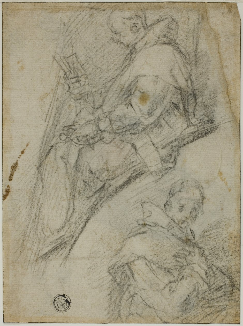 Zwei Studien von Kartäusern (recto); Drei Skizzen von Köpfen von Kartäusern (verso) von Bernardino Poccetti