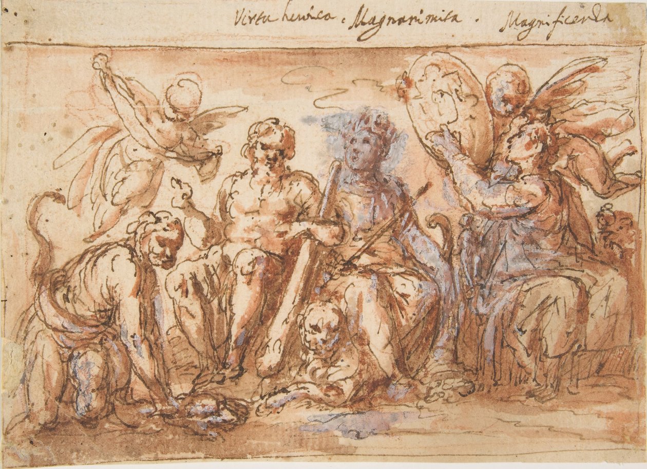 Allegorische Figuren: Kraft, Herkules erdrosselt die Hydra, Fülle und Ruhm, 1600-1650 von Bernardino Rodriguez