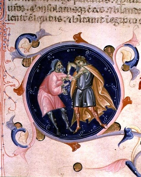 Miniatur von zwei streitenden Männern, aus der Bibel von Karl V. von Valois von Bernardino da Modena